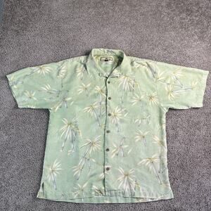 Tommy Bahama Hawaiian Shirt Mens L Green Bamboo Forest Silk Camp Loop Collar*